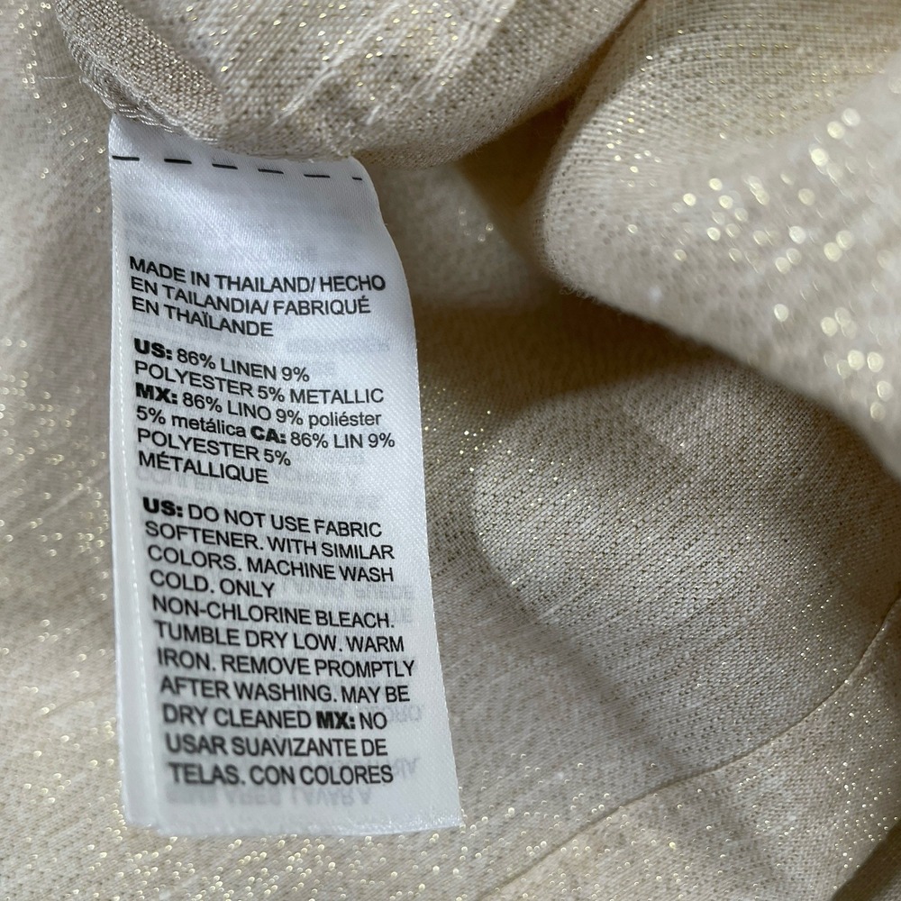 NWT Chico's No-Iron Linen Metallic Shirt Womens 3 (16) Gold Sand 3/4 Sleeve - Picture 7 of 10